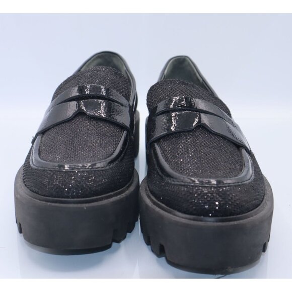 Franco Sarto Black Glitter Platform Loafers Lug Chuncky Heel Womens Size 7.5 - Picture 8 of 8
